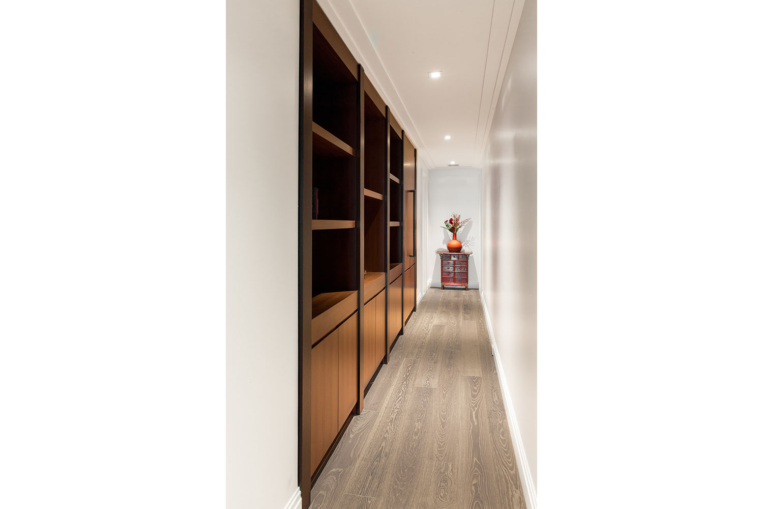 Luxury Residential Home Construction - Drake Tower Chicago hallway with built-in shelving