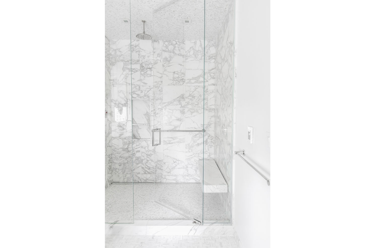 Luxury Residential Home Construction - Drake Tower Chicago bathroom marble shower detail