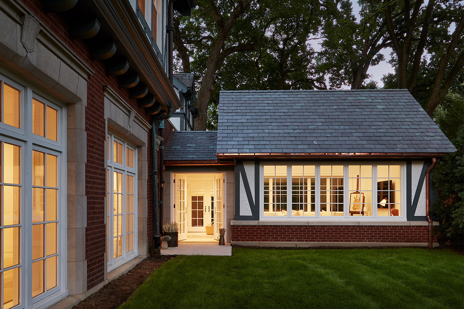 Luxury Residential Construction - Evanston Weibolt Carriage House exterior at dusk