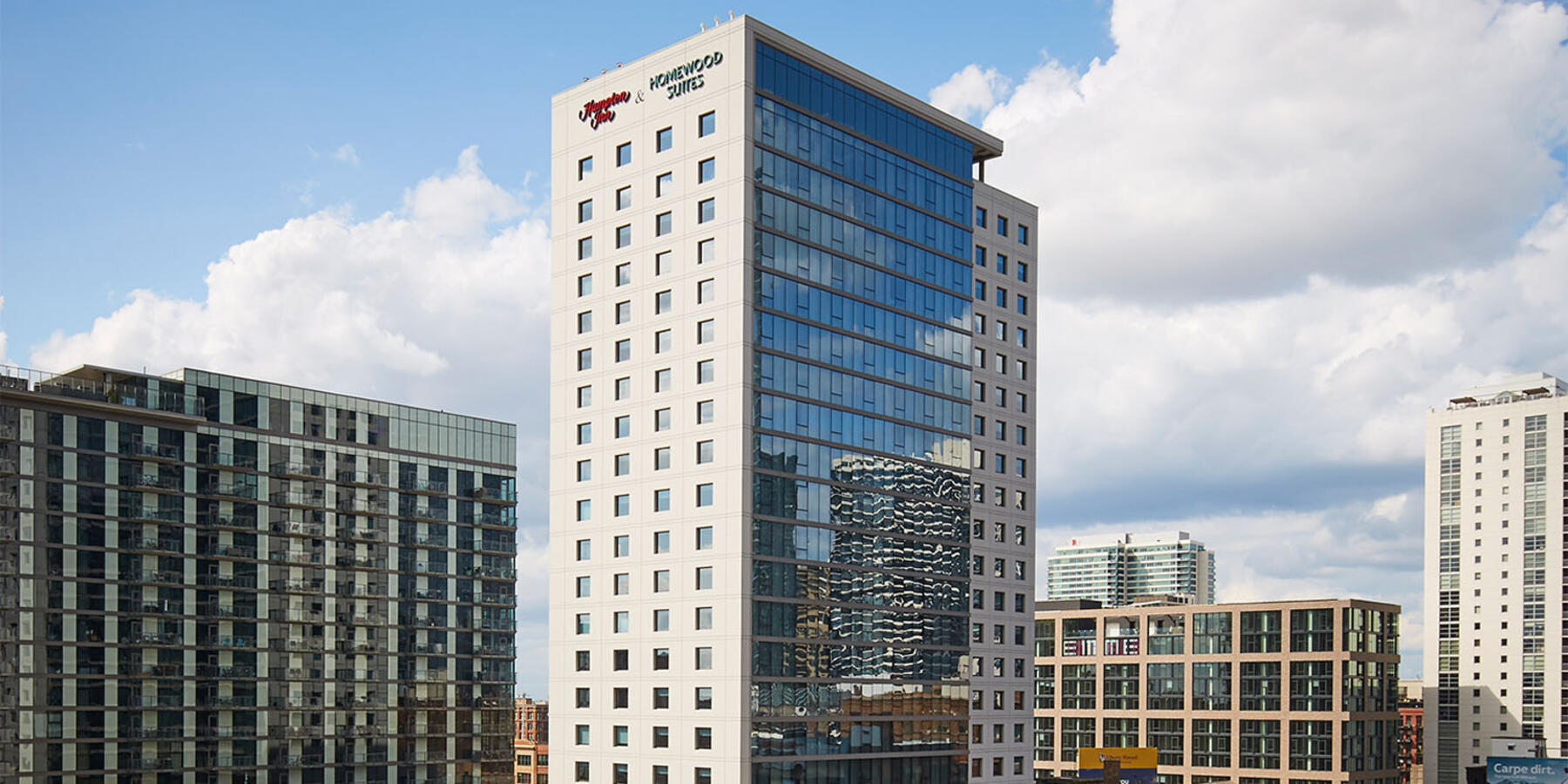 Hotel Construction Chicago - Hampton Inn & Homewood Suites exterior corner building view