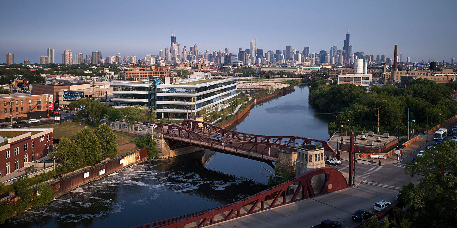 Office Construction & Renovation - 1515 W Webster exterior drone shot