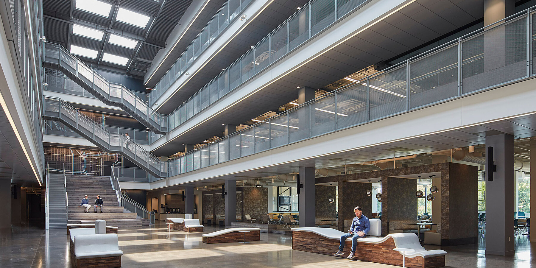 Office Construction & Renovation - 1515 W Webster interior stairs and seating