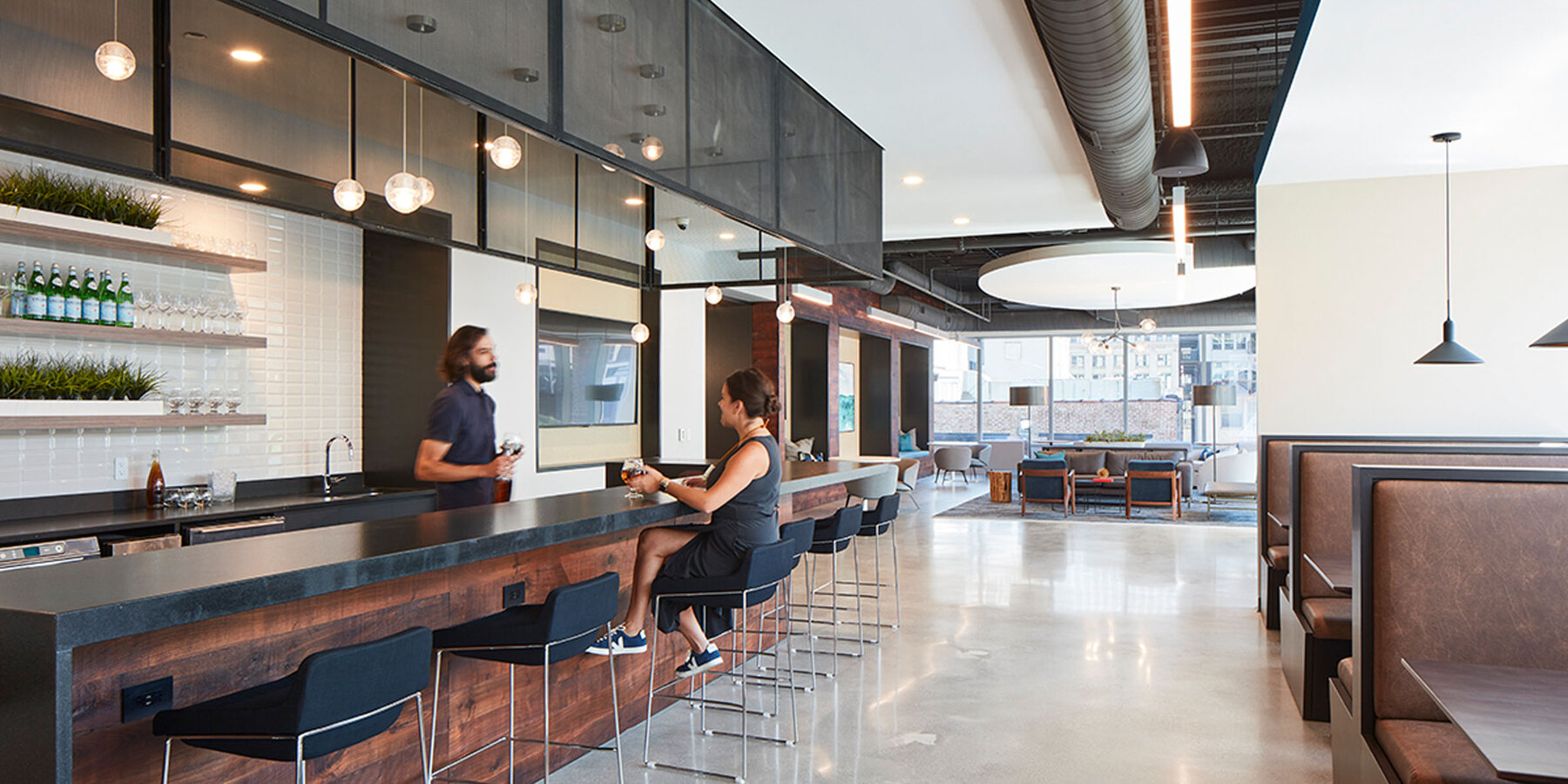 LEED Certified Office Construction Chicago - 625 W Adams interior common area cafe and lounge