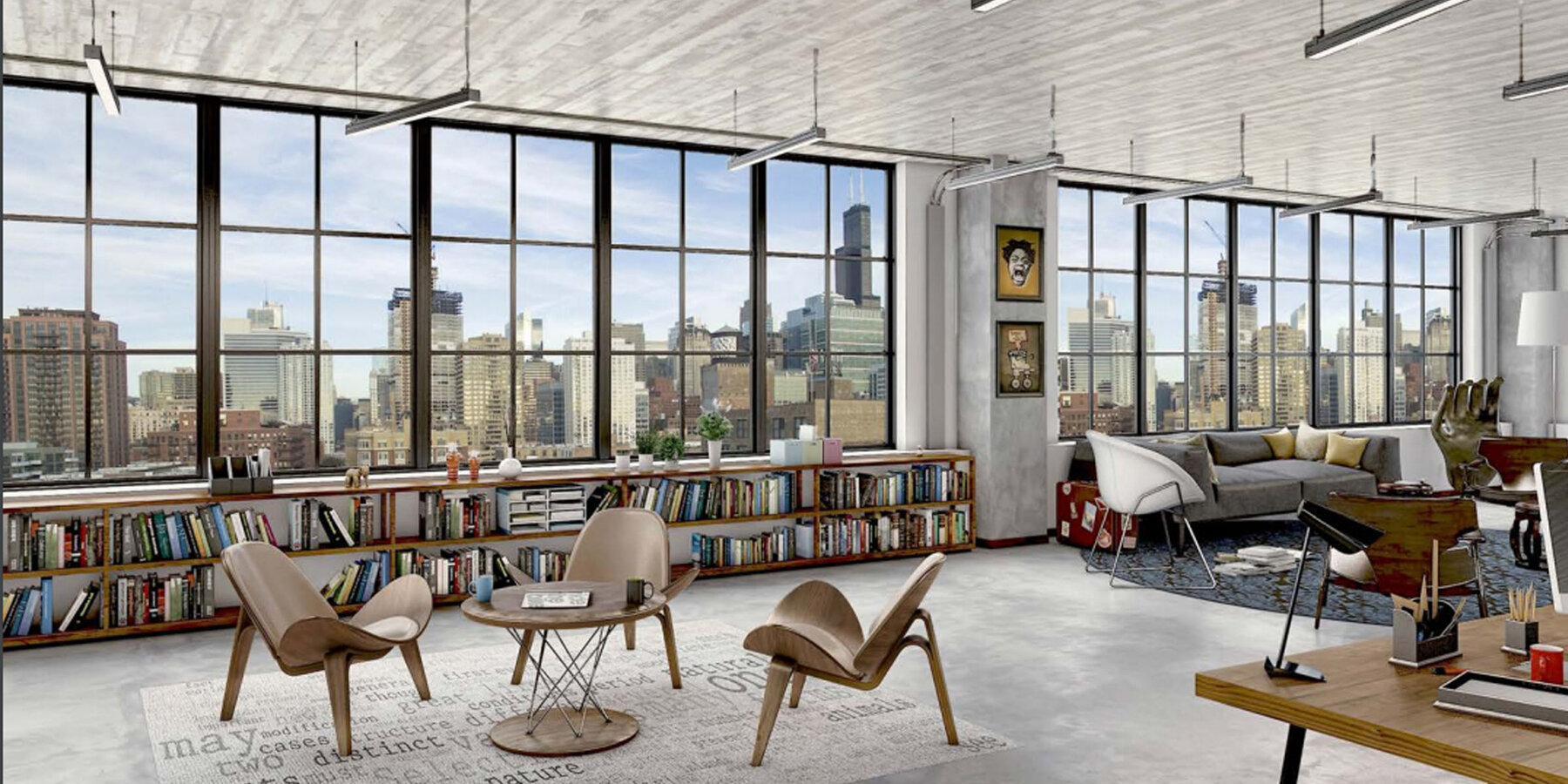 High End Office Construction Chicago - 811 W Fulton interior rendering