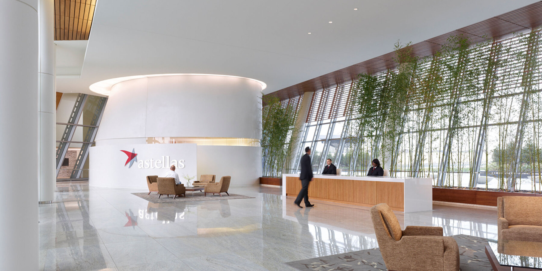 Corporate Office Construction - Astellas Pharma Headquarters lobby reception seating