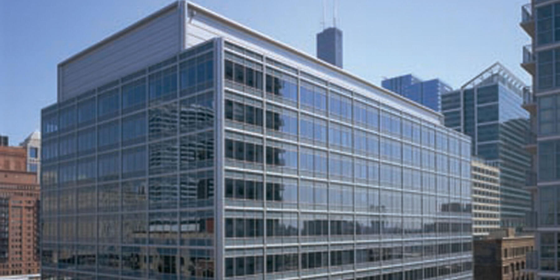 Award-Winning Office Construction - CTA Headquarters exterior corner view with curtainwall