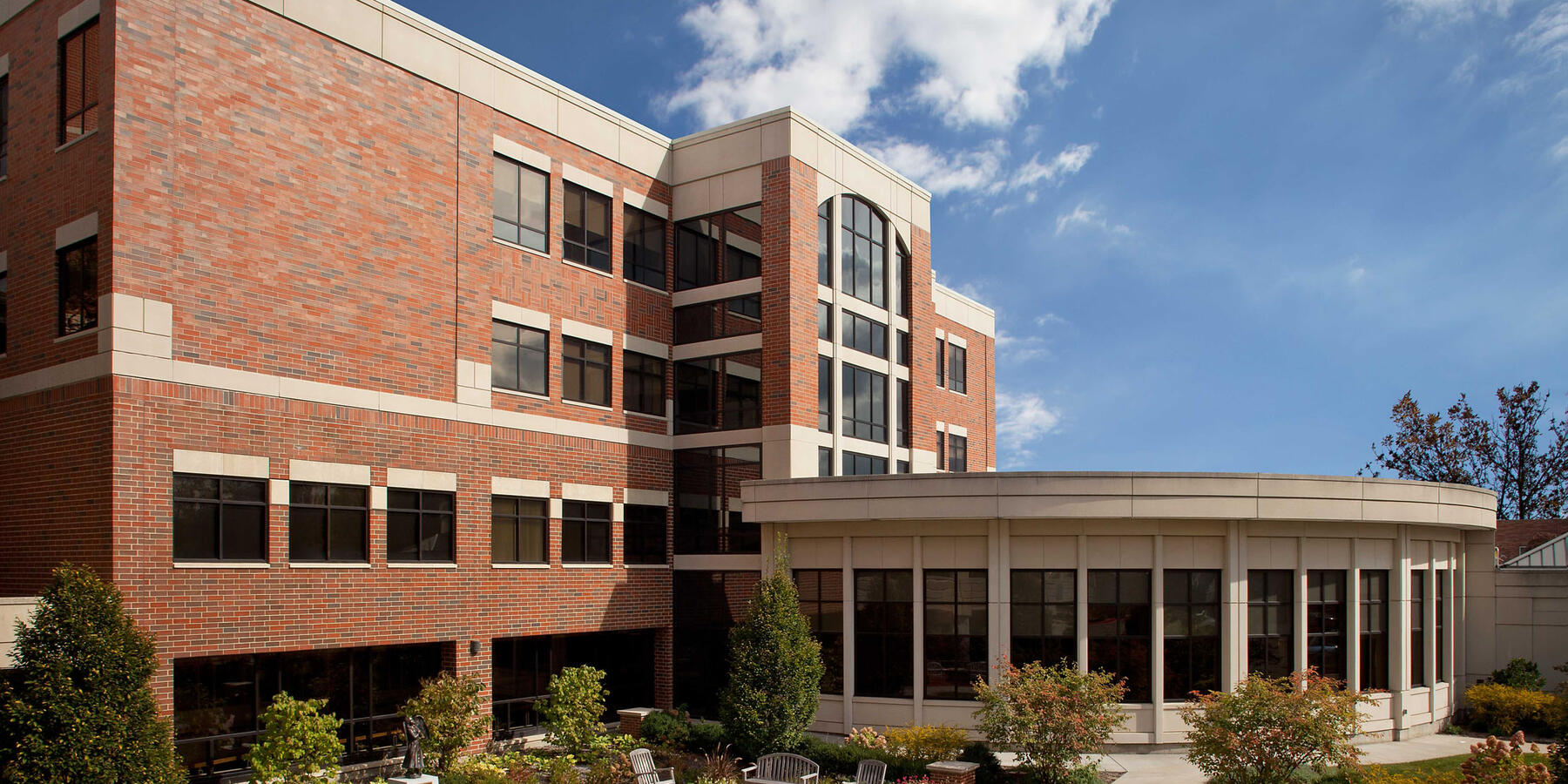 Healthcare Construction Projects - Edward Hospital exterior facade with rotunda courtyard