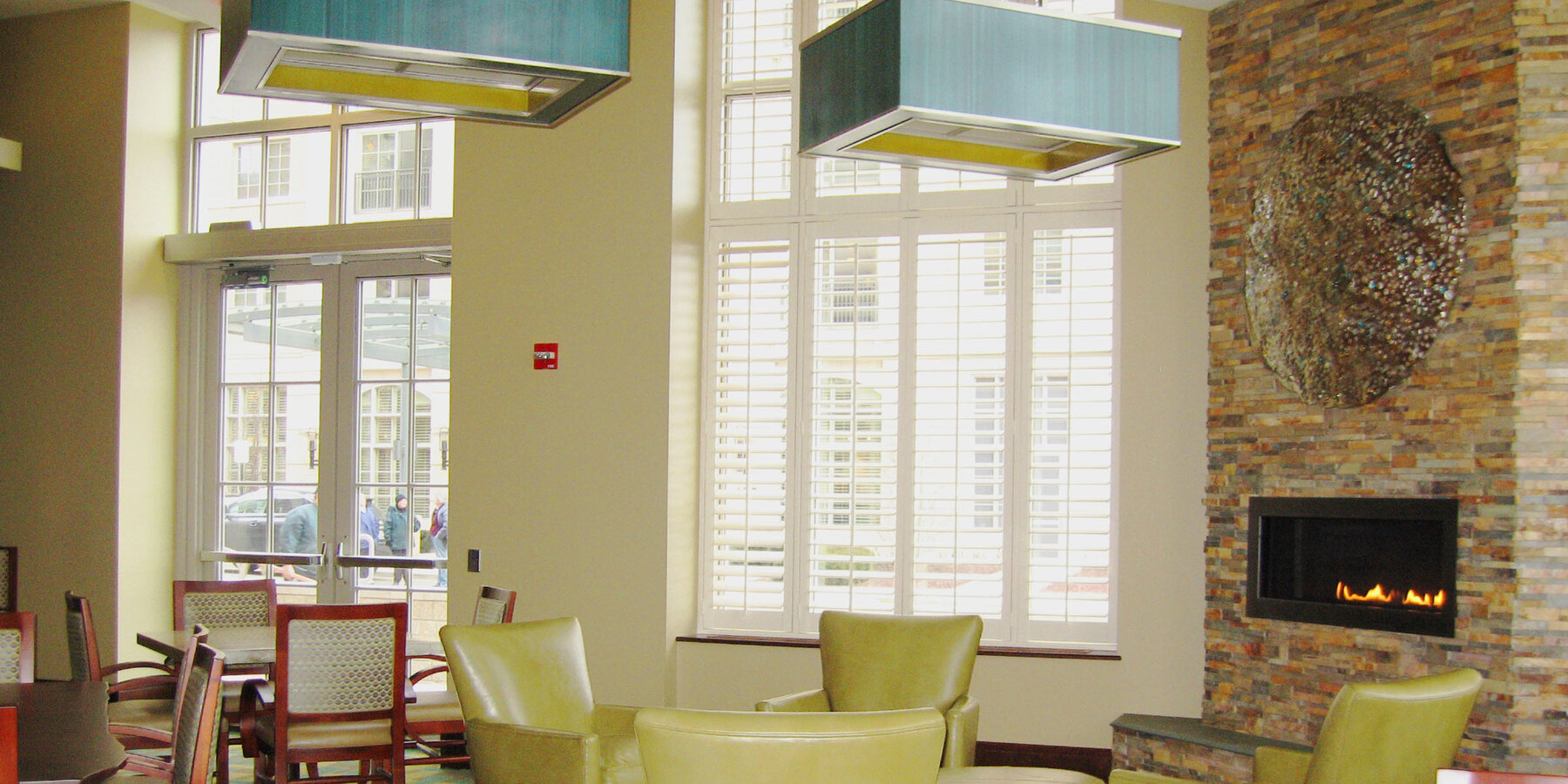 Retirement Community Construction Project - The Mather lounge seating with fireplace