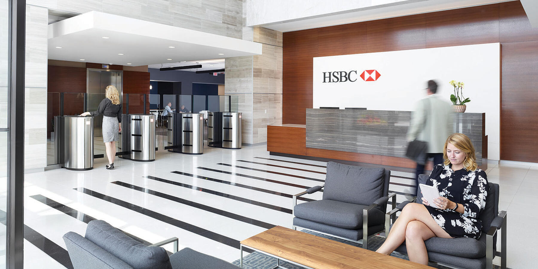 Corporate Office Construction - Northwest Crossings lobby interior with security desk