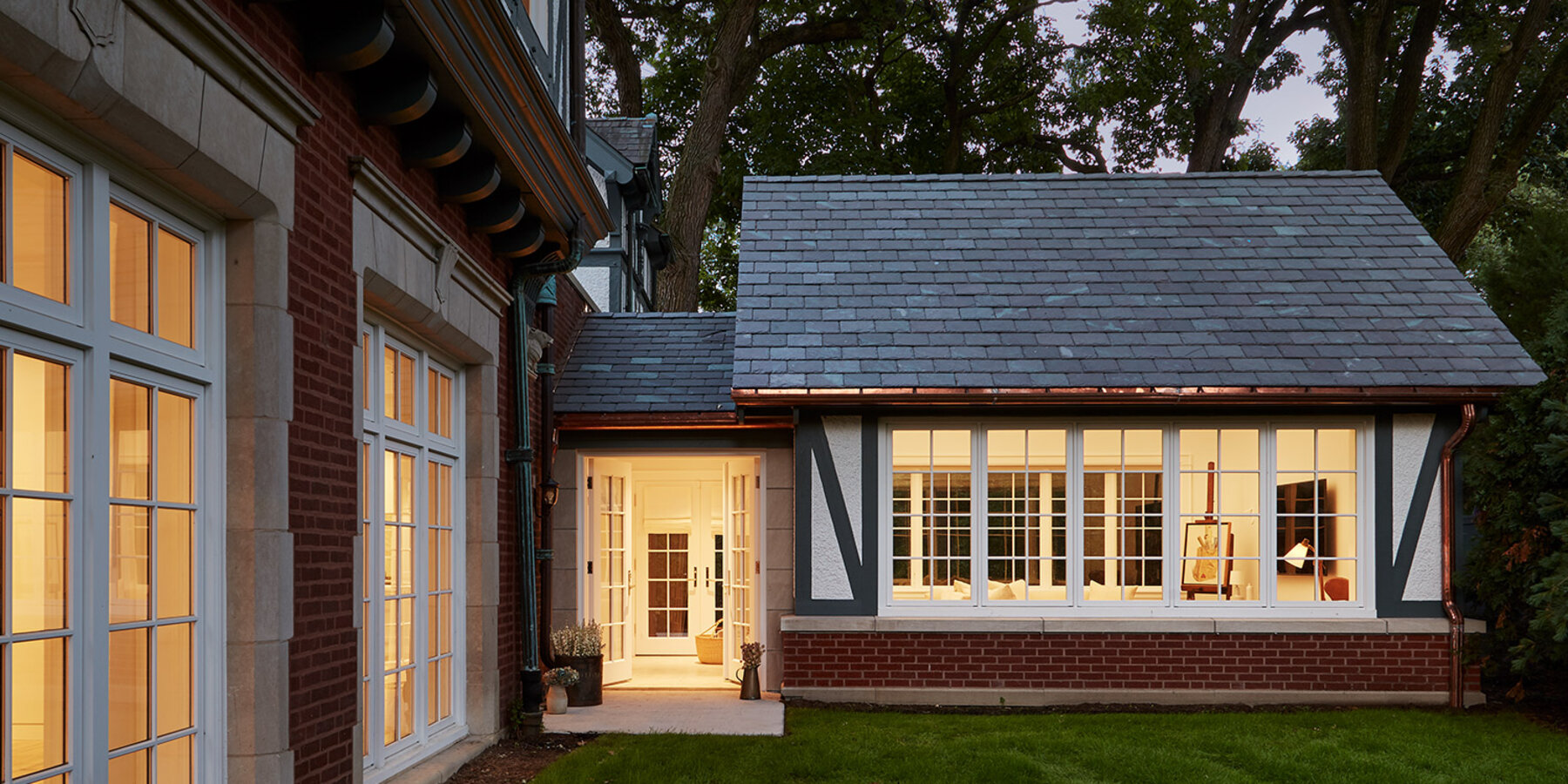 Luxury Residential Construction - Evanston Weibolt Carriage House exterior at dusk