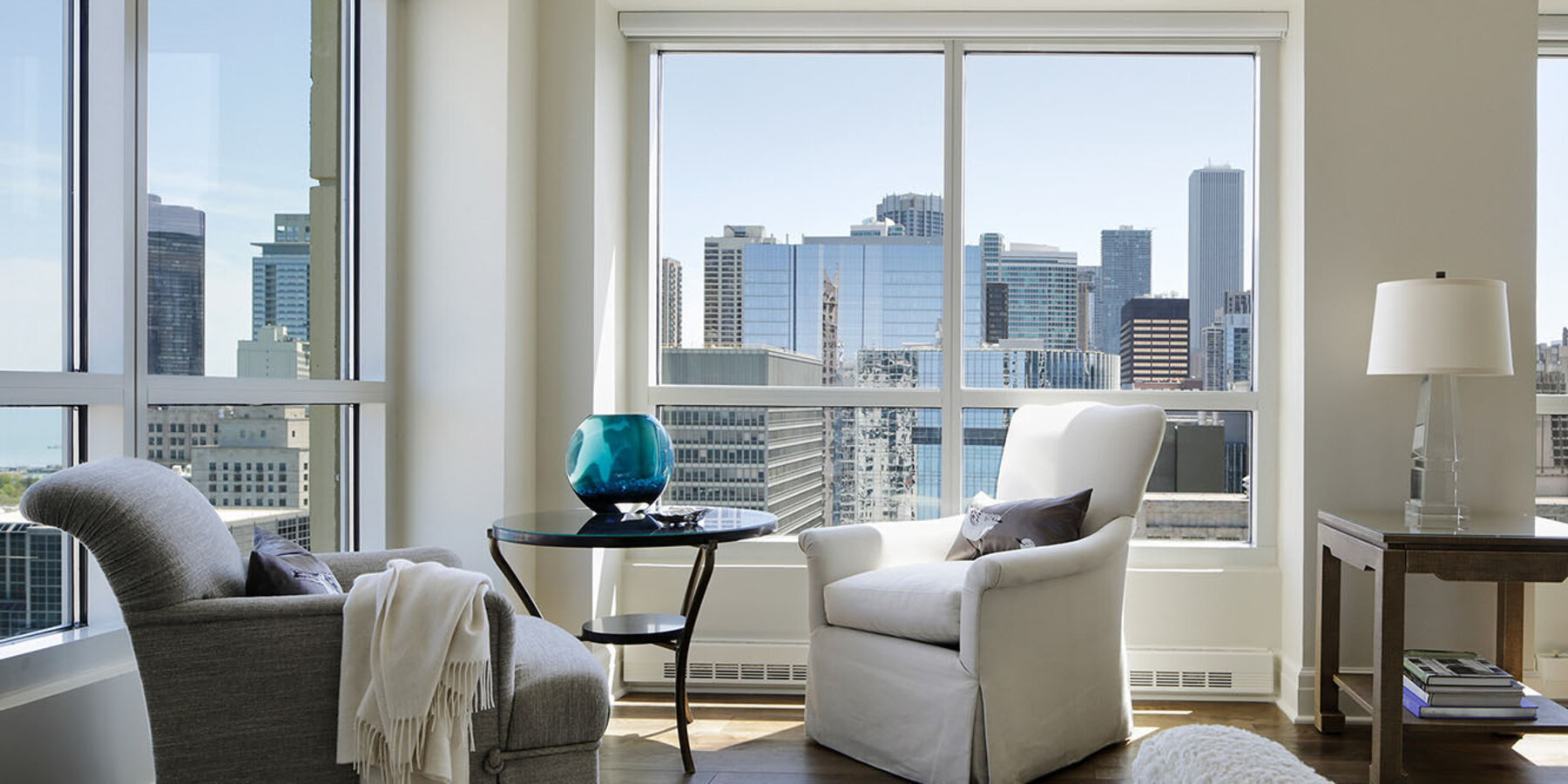 Chicago Luxury Home Builders - 250 E Pearson bedroom with skyline views