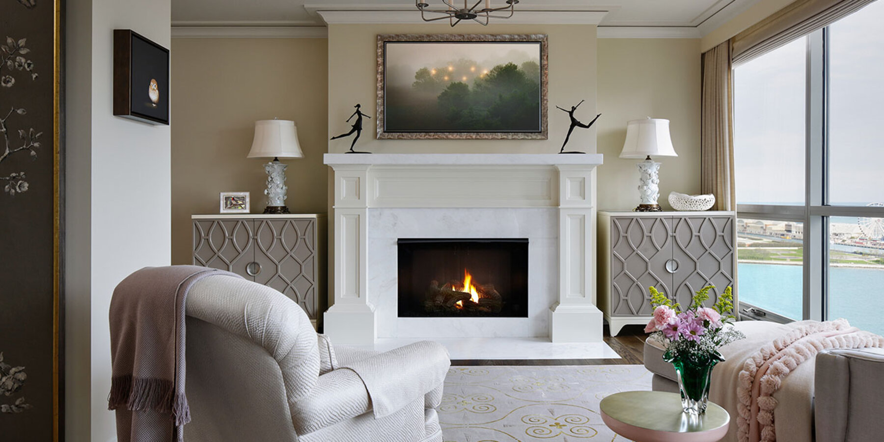 Chicago Luxury Home Builders - 250 E Pearson living room with fireplace