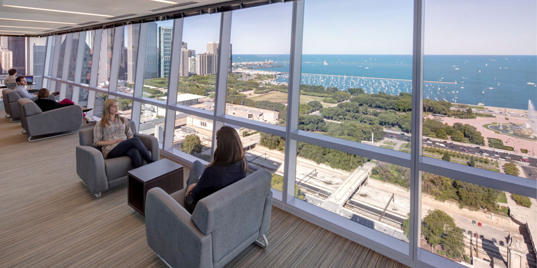 Campus Construction - Roosevelt University Renovation student lounge with lake view