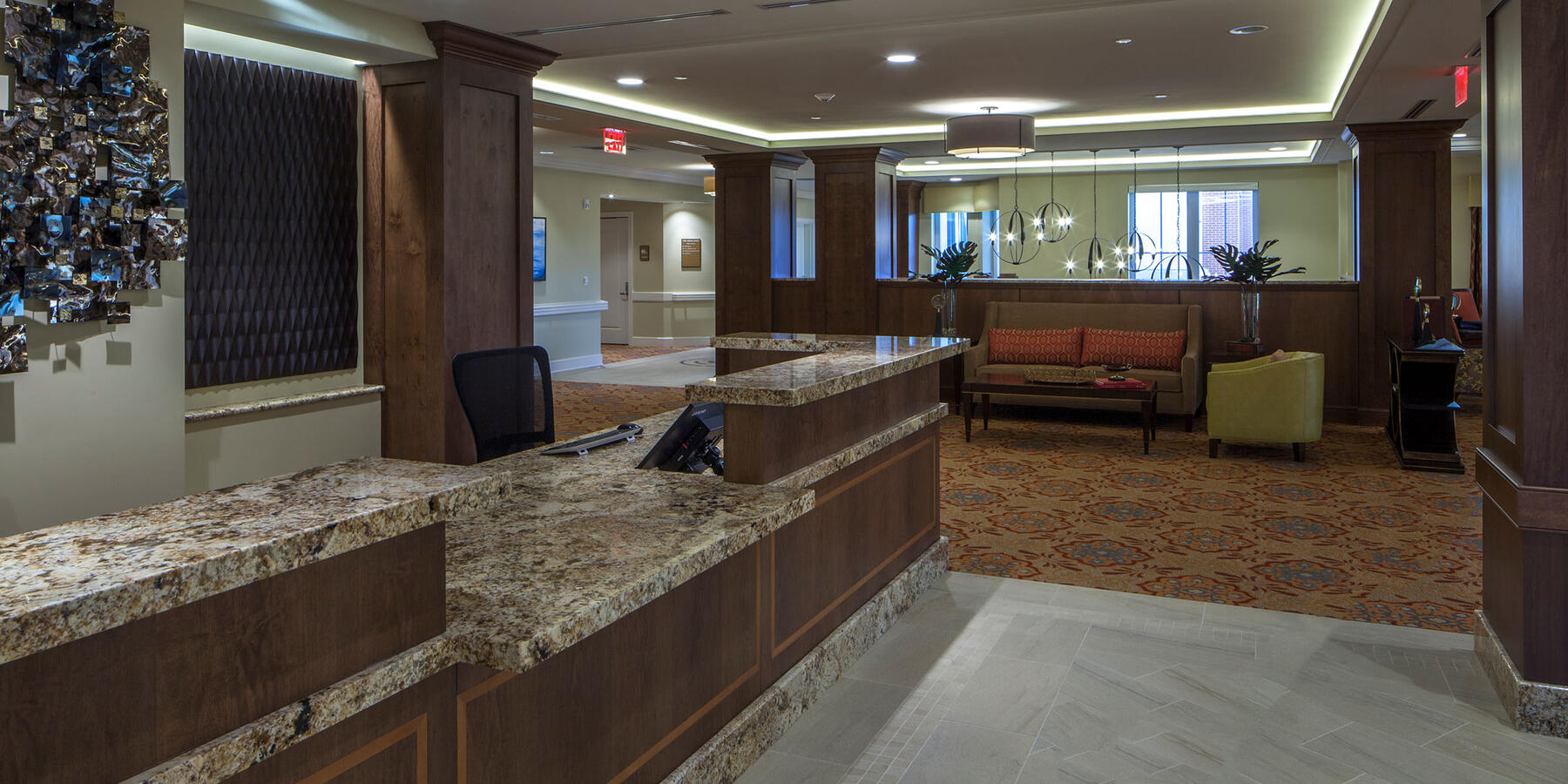 Chicago Senior Living Construction - Moorings Arlington Heights dining and reception area