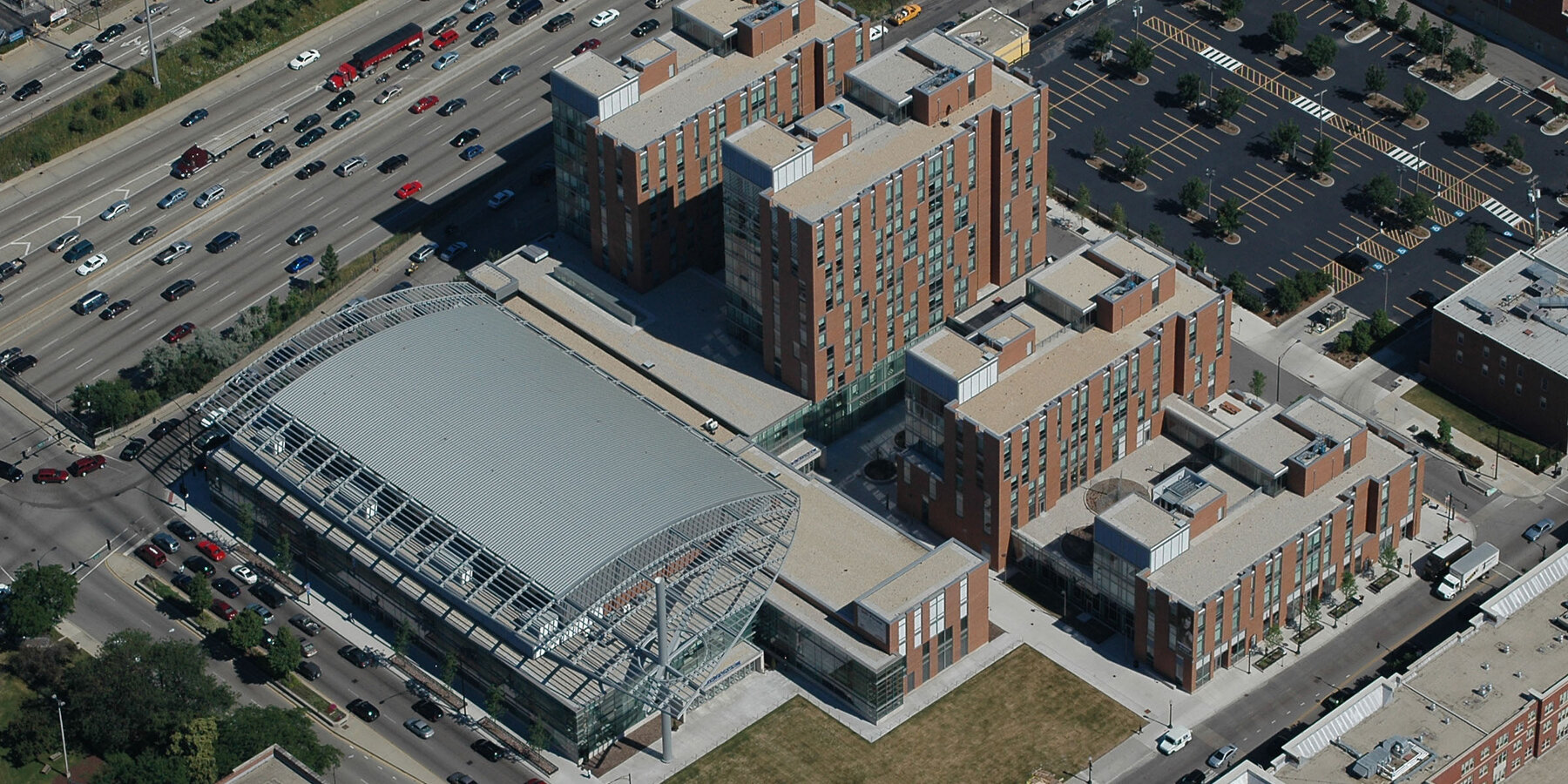 Chicago Campus Construction UIC Student Housing Stukel Towers aerial forum view