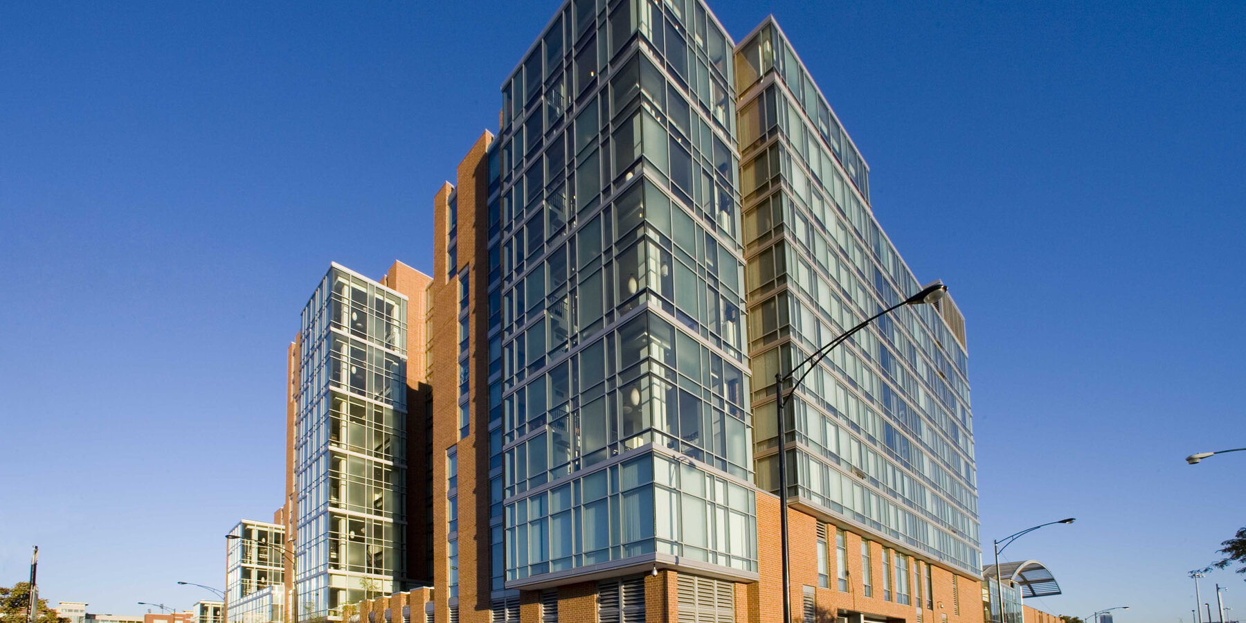 Chicago Campus Construction UIC Student Housing Stukel Towers facade corner view