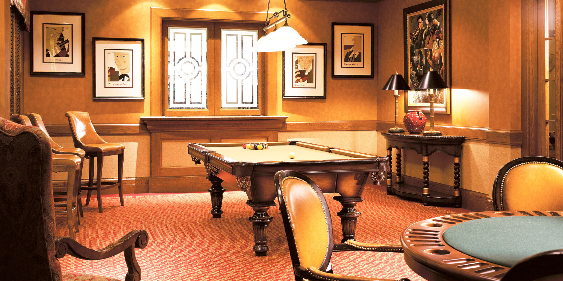 Senior Living Design & Construction - Vi at The Glen amenity game room with pool table