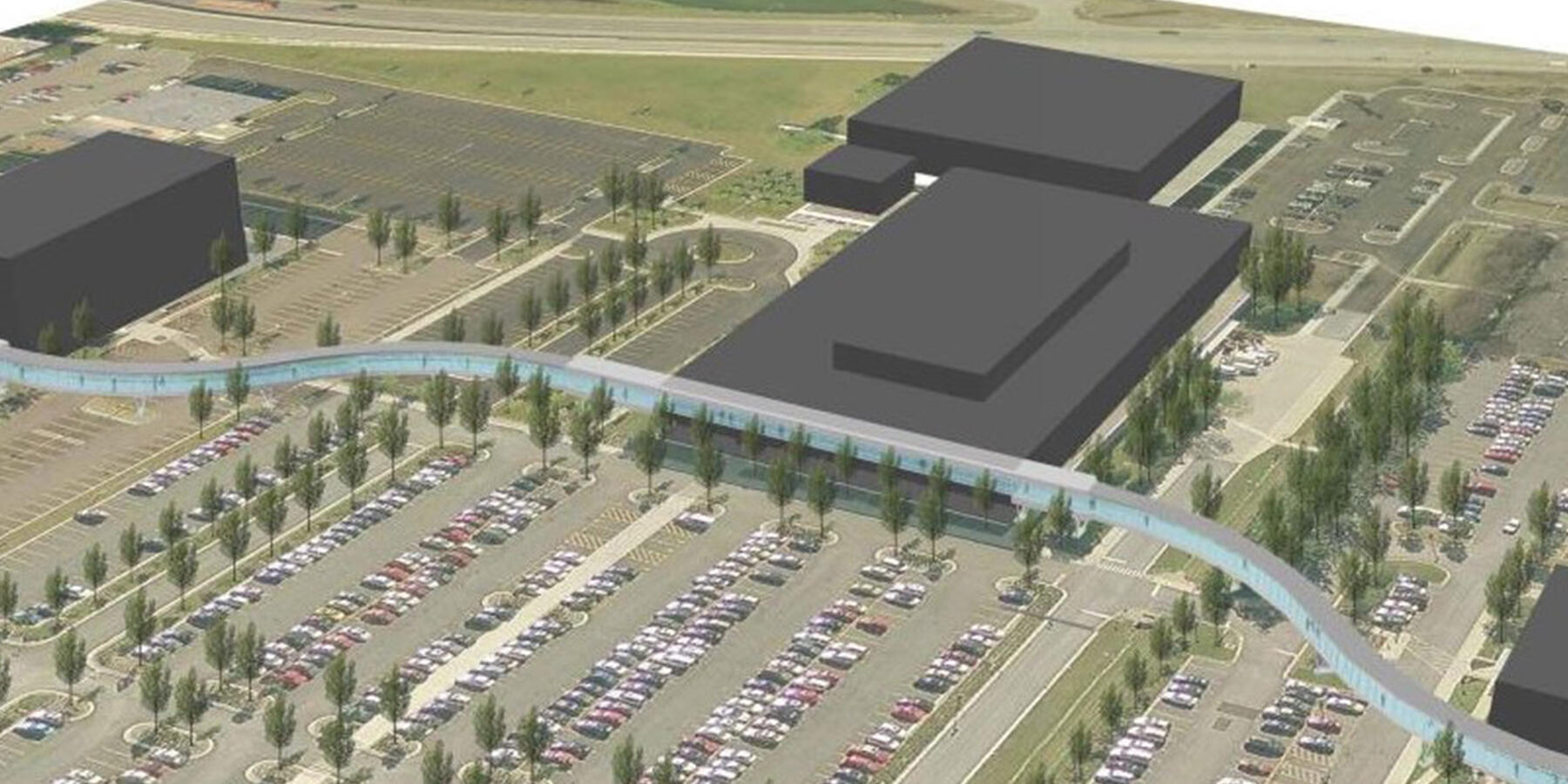 Corporate Campus Construction - Walgreens HQ Skybridge exterior aerial shot