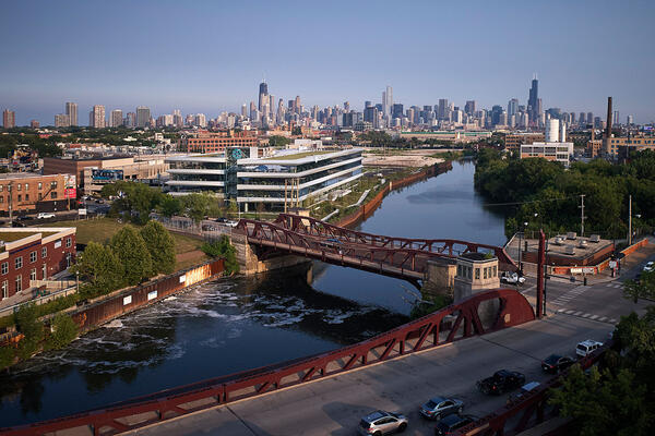 Office Construction & Renovation - 1515 W Webster exterior drone shot