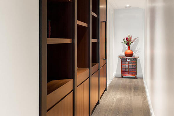 Luxury Residential Home Construction - Drake Tower Chicago hallway with built-in shelving