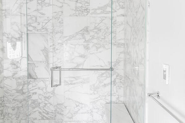 Luxury Residential Home Construction - Drake Tower Chicago bathroom marble shower detail