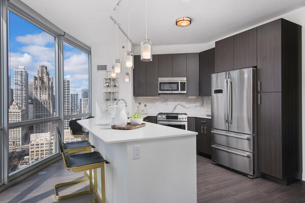 Apartment Complex Construction Company - 465 North Park condo kitchen with city views
