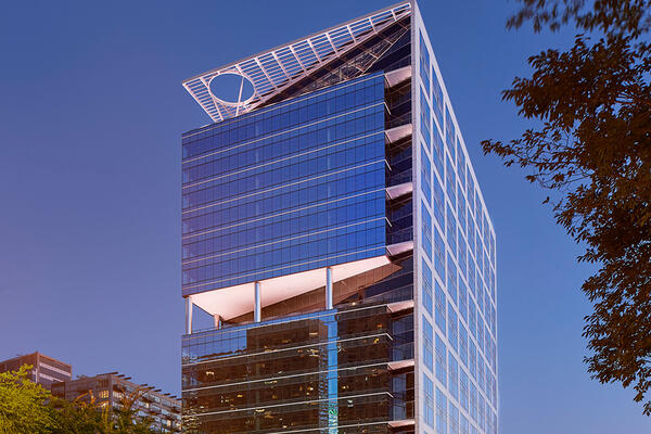 LEED Certified Office Construction Chicago - 625 W Adams exterior building street level at night