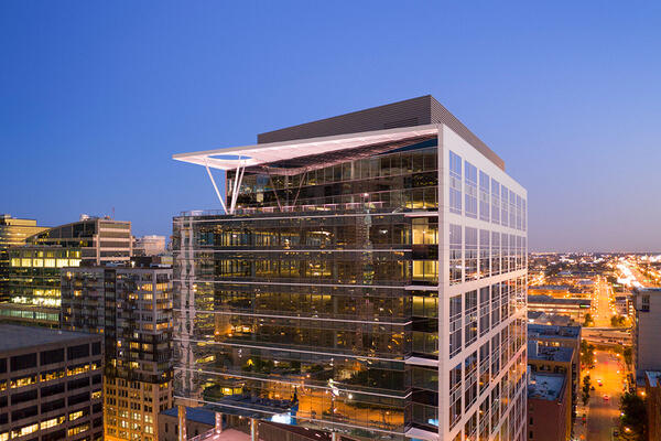 LEED Certified Office Construction Chicago - 625 W Adams exterior terrace view at night