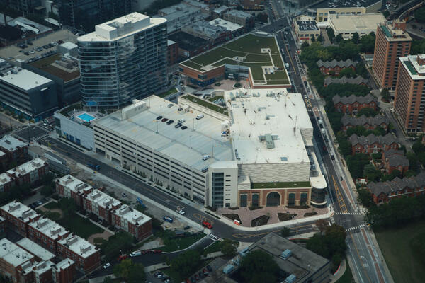 Urban Retail Center Construction - New City Chicago aerial view
