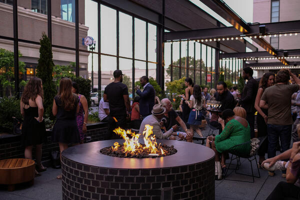 Boutique Hotel Construction - Ace Hotel Chicago City Mouse outdoor space with fire pit