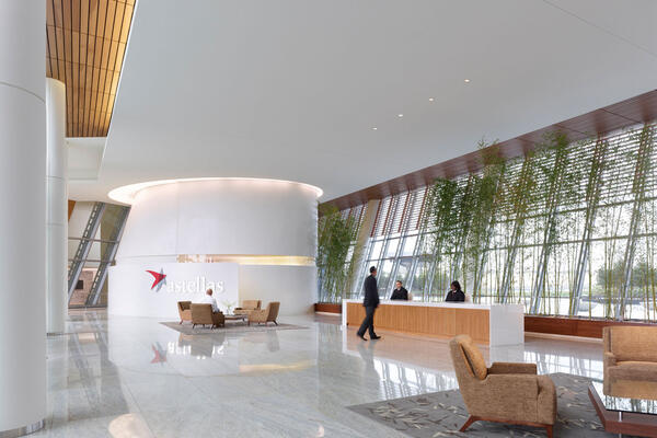 Corporate Office Construction - Astellas Pharma Headquarters lobby reception seating