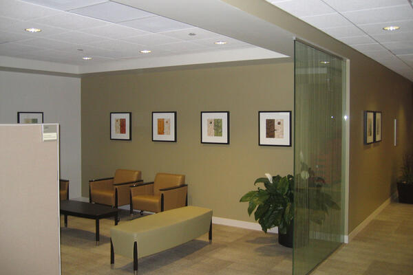 Chicago Industrial Construction - Caremark Repackaging lobby waiting area with seating
