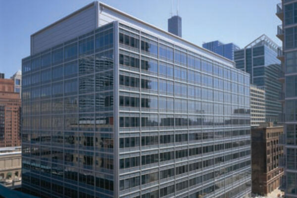 Award-Winning Office Construction - CTA Headquarters exterior corner view with curtainwall