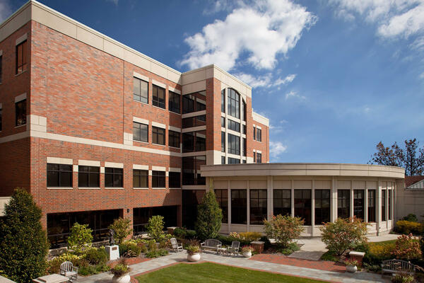 Healthcare Construction Projects - Edward Hospital exterior facade with rotunda courtyard