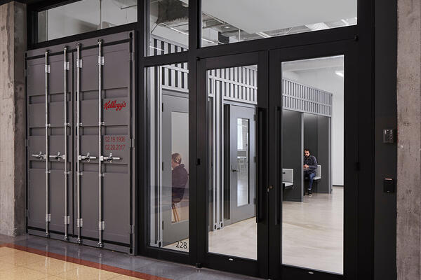 Chicago Office Construction - Kelloggs Merchandise Mart vault entrance and workspace