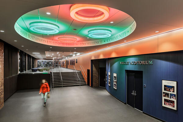 Education construction - The Latin School Renovations interior lobby ceiling