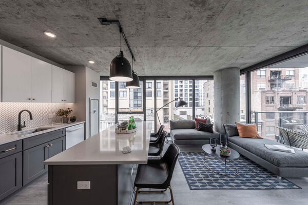 Chicago Apartment Complex Construction - Marlowe unit kitchen with island