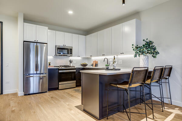 CHICAGO APARTMENT COMPLEX CONSTRUCTION - NORTH+VINE APARTMENTS INTERIOR UNIT KITCHEN