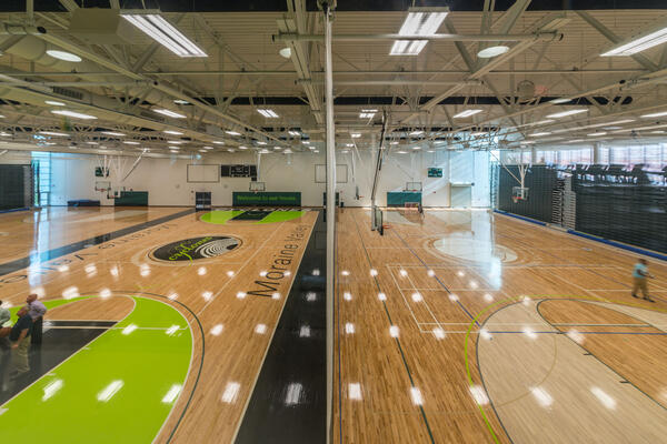 College campus construction - Morraine Valley Community College wellness center basketball court