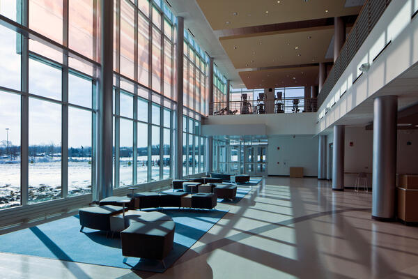 College campus construction - Morraine Valley Community College wellness center lobby 