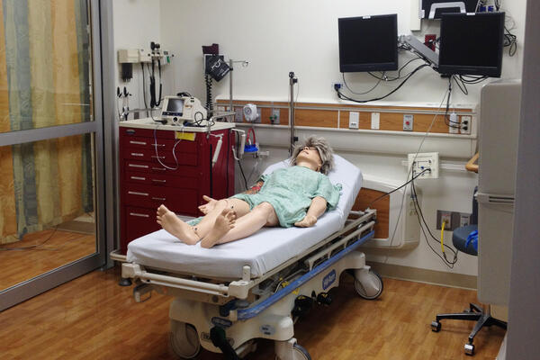 Science Lab Construction - Northshore Simulation Center patient room with medical equipment