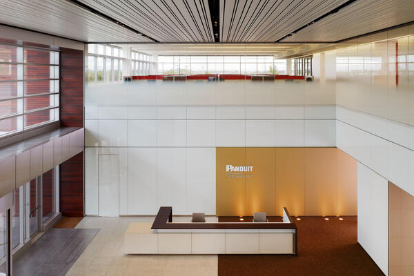 Corporate Office Construction - Panduit World Headquarters lobby reception atrium