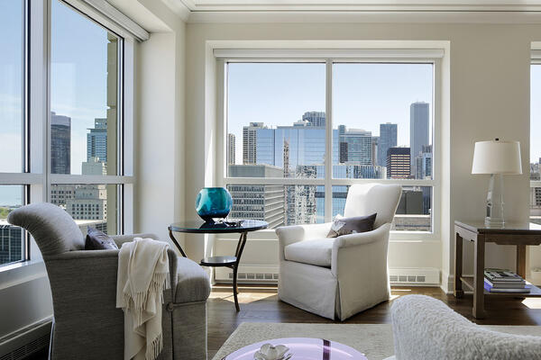 Chicago Luxury Home Builders - 250 E Pearson bedroom with skyline views