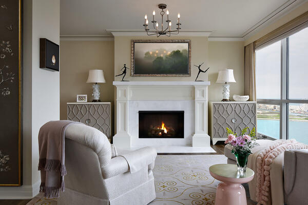 Chicago Luxury Home Builders - 250 E Pearson living room with fireplace