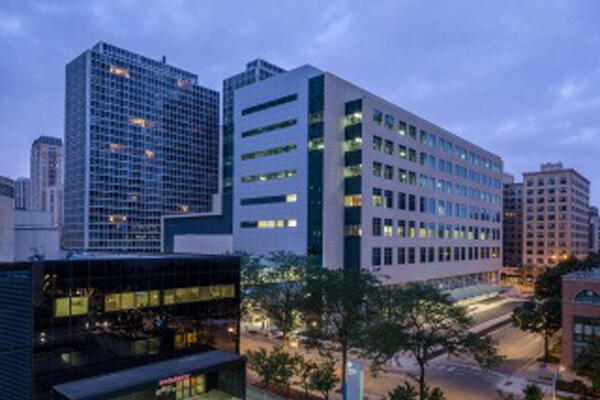 Healthcare Construction Design & Build - Presence Center exterior at dusk