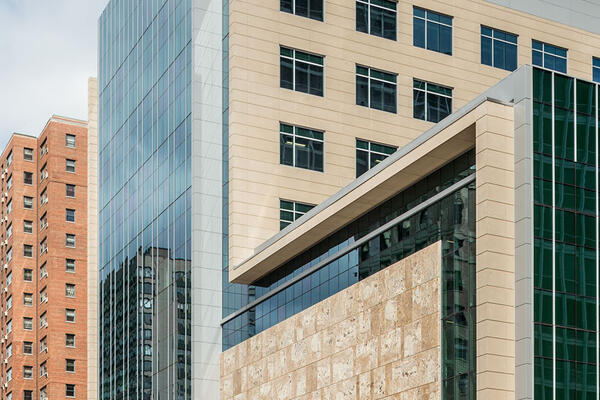 Healthcare Construction Design & Build - Presence Center granite wall facade