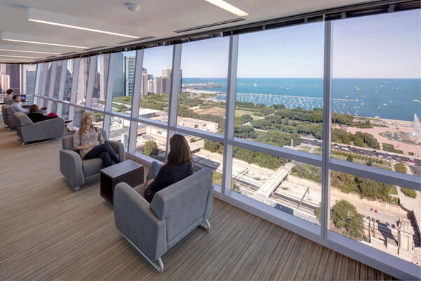 Campus Construction - Roosevelt University Renovation student lounge with lake view