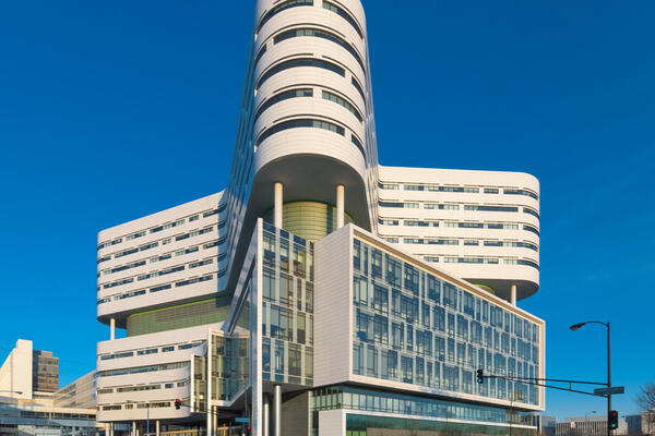 Hospital Campus Construction - Rush Medical Center Chicago facade at corner