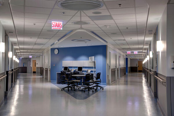 Hospital Campus Construction - Rush Medical Center Chicago computer station and hallway seating