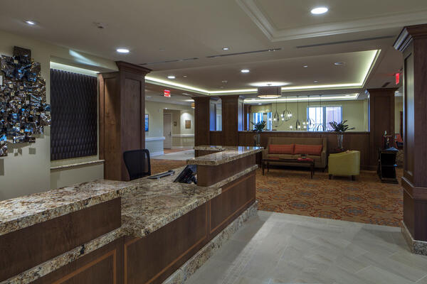 Chicago Senior Living Construction - Moorings Arlington Heights dining and reception area